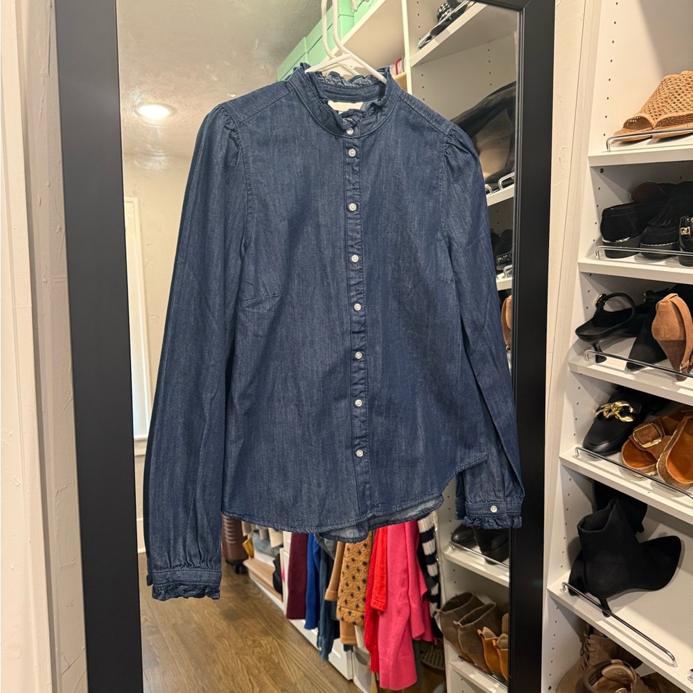 H&M Ruffled Denim Button-Up Shirt